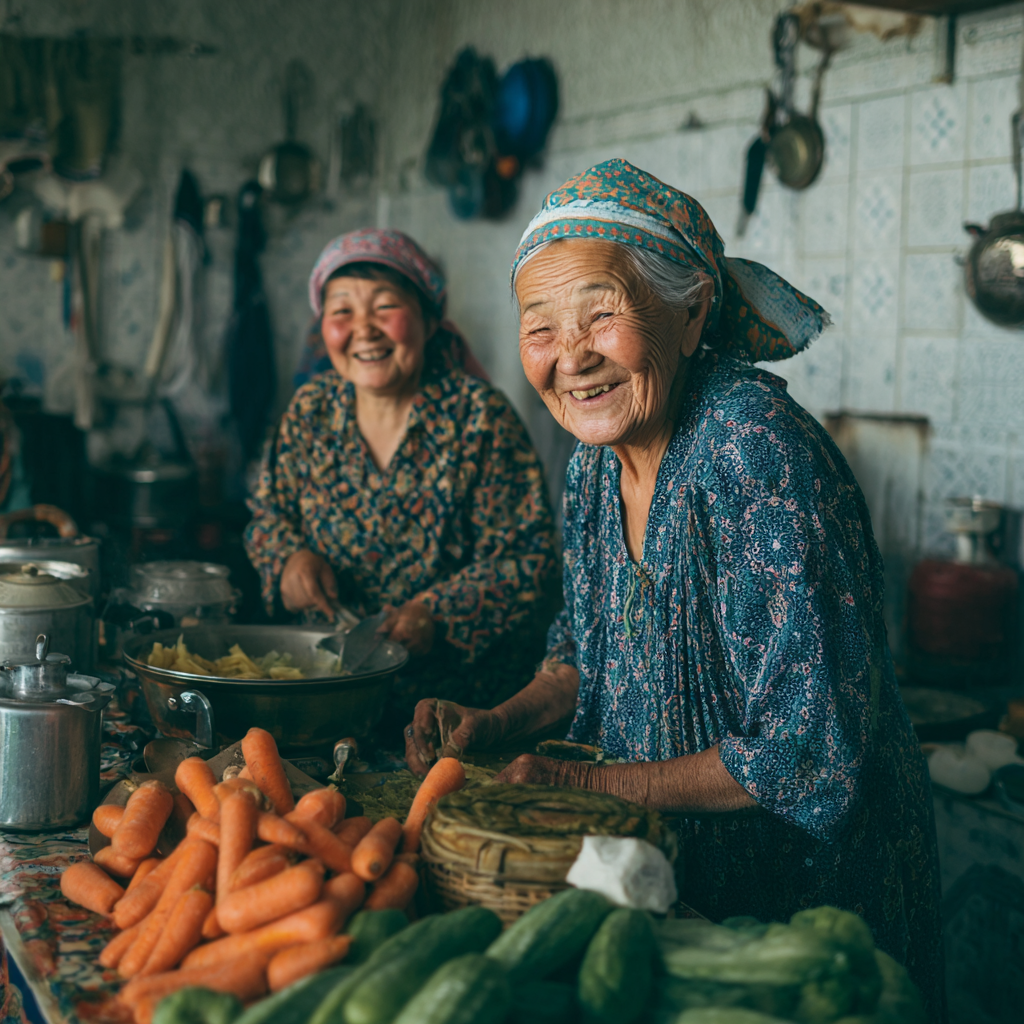 Группа улыбающихся пожилых европейских людей на занятии по здоровому питанию, демонстрирующих активность и хорошее настроение